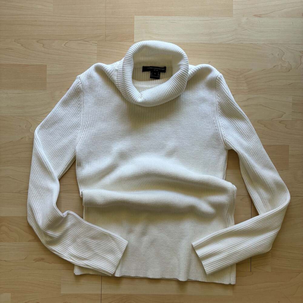French Connection Women's Ribbed Knit Turtleneck Long Sleeve Sweater, White